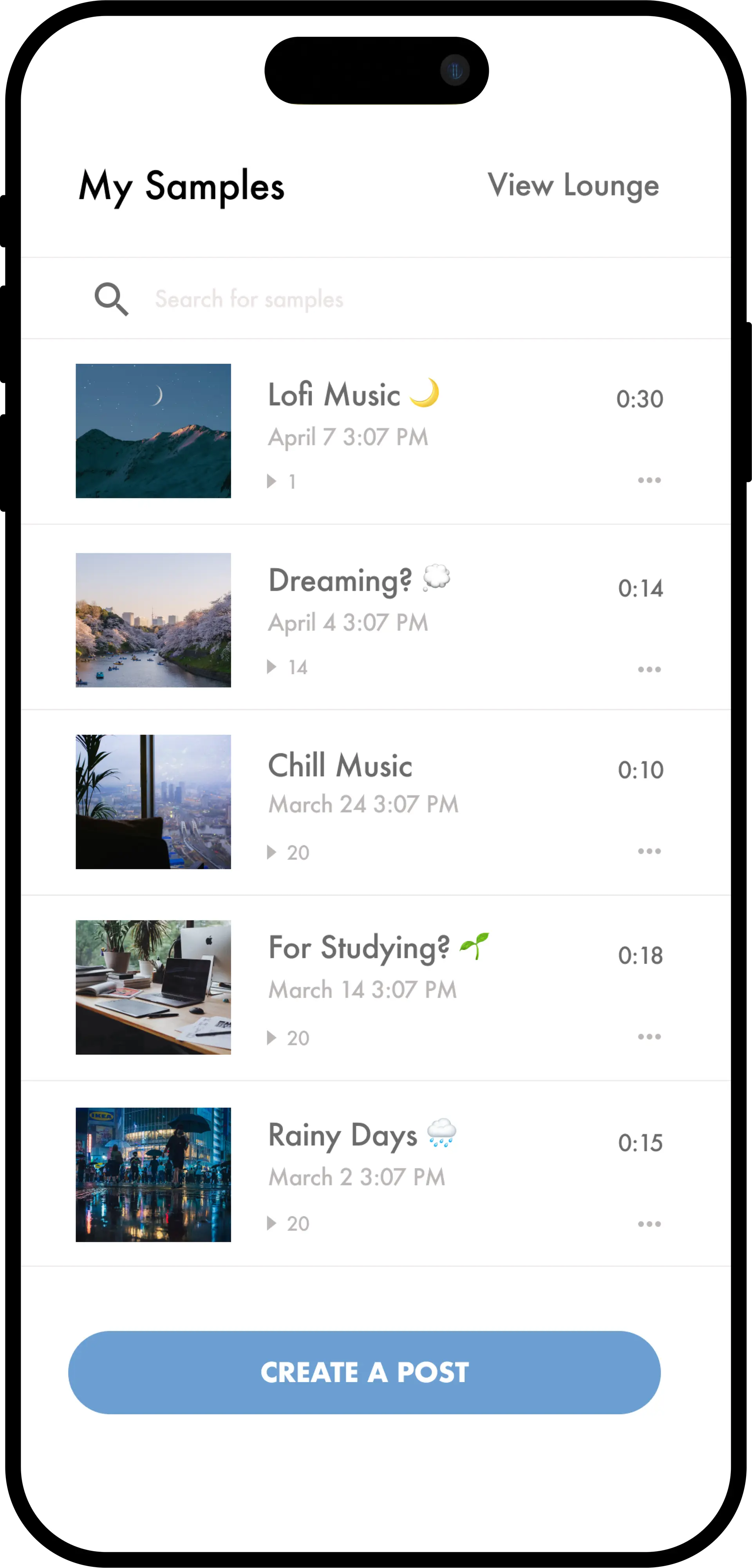 A phone screen example for managing own samples