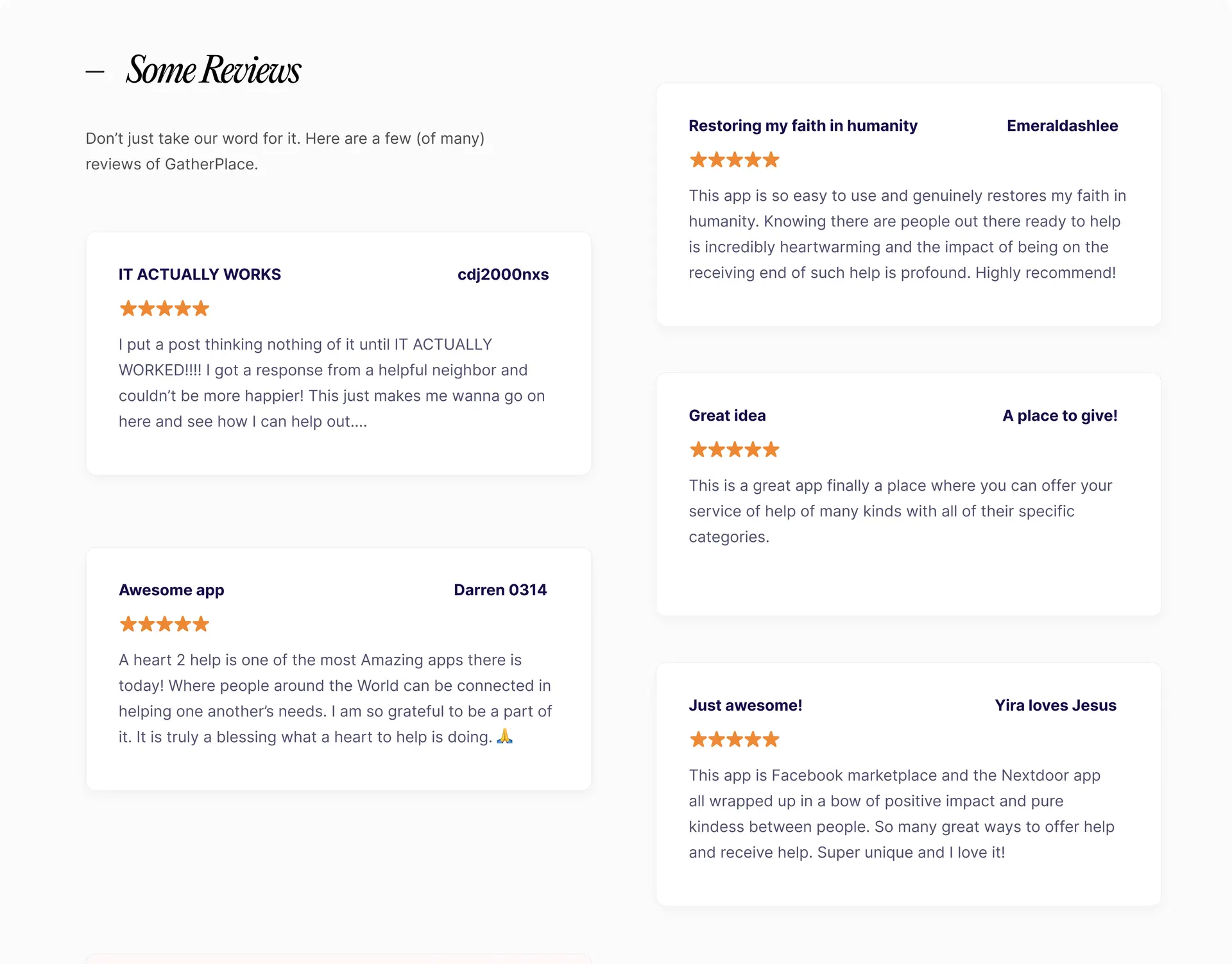 A collection of customer reviews of the app.